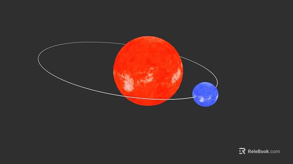 Large Red Star With Small Blue Planet And White Orbit In Space 3d model 