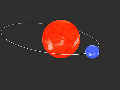 Large Red Star With Small Blue Planet And White Orbit In Space 3d model