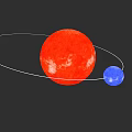 Large Red Star With Small Blue Planet And White Orbit In Space