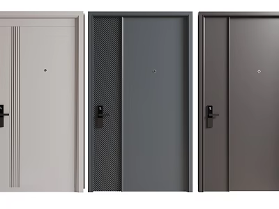 Three Modern Security Doors With White Dark Gray Brown Colors And Secure Lock Handles 3d model