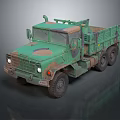 Green Military Utility Truck With Rugged Cargo Bed And Off Road Roof Rack