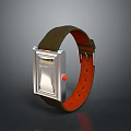 Practical Daily Use Watch With Brown Leather Strap Orange Lining Red Button And Transparent Dial