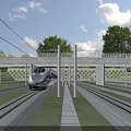 High Speed Train Emerging From Tunnel On Rail Tracks With Green Trees And Blue Sky