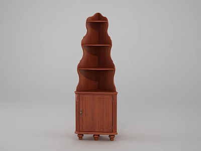 Wooden Decorative Cabinet With Wave Shaped Shelves And Bottom Door Design 3d model