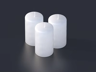 Three White Cylindrical Candle Lamps with Smooth Surface on Dark Background for Home Ambient Lighting 3d model
