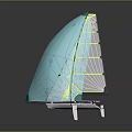 Blue Sailboat Water Transport With Blue Sail Line Design And Yellow Top Decoration