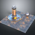 Vintage Industrial Metal Mechanical Device With Cylindrical Body And Square Gridded Base 3d model