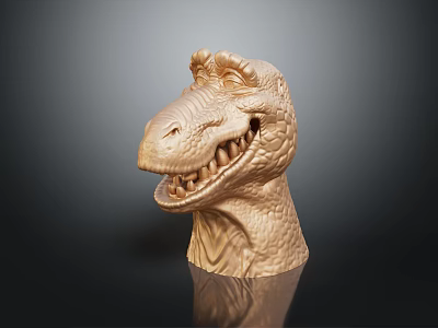 Realistic Brown T Rex Dinosaur Head Model With Open Mouth Sharp Teeth And Detailed Texture 3d model