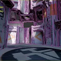 Cartoon Style Sci Fi Corridor Featuring Number 23 Blue Orange Elements Pipes And Circular Sign