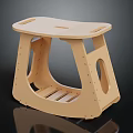 Light Brown Modern Minimalist Wooden Stool With Hollow Curved Legs And Small Seat Holes