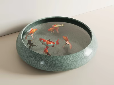 Circular Green Textured Fish Tank With Colorful Koi Fish In Clear Water 3d model