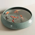 Circular Green Textured Fish Tank With Colorful Koi Fish In Clear Water