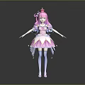 Elegant Pink Haired Princess Character In Frilly Dress With Crown White Stockings And Decorative Details