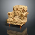 Traditional Single Sofa With Floral Pattern And Wooden Legs In Neutral Tone
