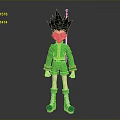Anime Game Character With Black Spiky Hair Green Outfit Red Accents Green Shorts Green Boots