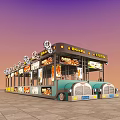 Functional Food Truck For Mobile Catering With Multiple Stalls And Advertising Displays