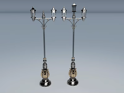 Classic Outdoor Street Lights With Multiple Lamp Heads And Decorative Metal Bases 3d model