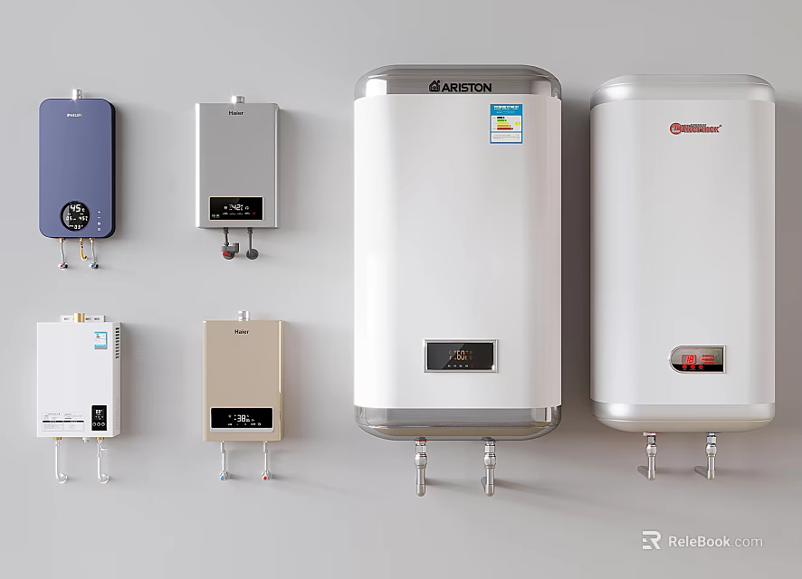 Wall Mounted Electric Water Heaters For Home Use In Various Colors And Styles 3d model 
