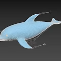 Blue Dolphin 3D Model Floating With Smooth Surface And Dark Background