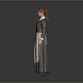 Woman in Traditional Dark Dress With White Collar and Beige Apron