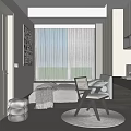 Modern Tatami Bedroom Interior With Tatami Bed Window Curtain Wooden Desk And Armchair