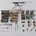 Vintage Weapon With Multiple Storage Cases Metal Parts And Tripod Components