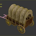 Vintage Wooden Covered Wagon With Canvas Cover And Spoked Wheels Design
