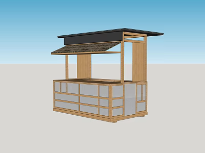 Wooden Outdoor Vending Booth With Awning And Glass Panel Structure Design 3d model