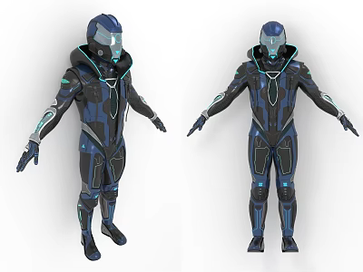 Futuristic Tech Inspired Fitted Outfit With Black Blue Design And Illuminated Accents 3d model