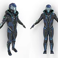 Futuristic Tech Inspired Fitted Outfit With Black Blue Design And Illuminated Accents