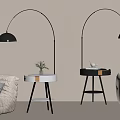 Modern Arched Black Floor Lamps In Living Room With Sofa And Side Tables