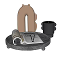 Modern Decorative Ornament Set With Tray Magazine Pen White Curved And Black Cylindrical Pieces