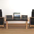 Functional Wooden Desk with Laptop Microphone Speakers Side Cabinets and Design