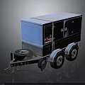 Blue Trailer Mounted Generator Featuring Two Wheels And Control Panel Enclosure 3d model