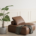 Leather Sofa Single Sofa Recliner Green Planting Carpet Wooden Floor Towel 3d model