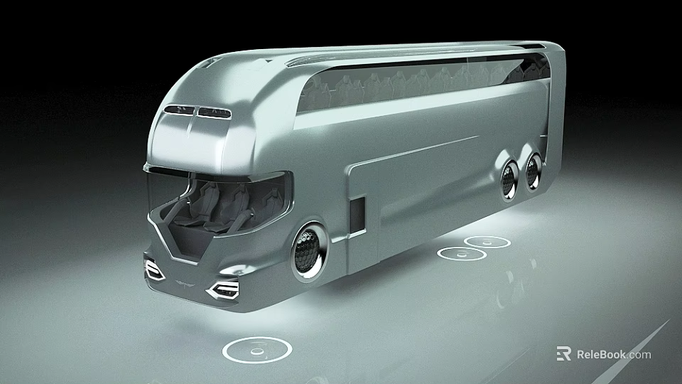 Futuristic Silver Bus Featuring Streamlined Body Large Windows And Floating Elements 3d model 