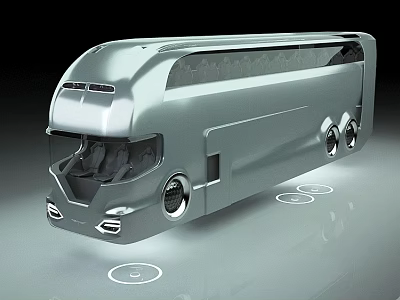 Futuristic Silver Bus Featuring Streamlined Body Large Windows And Floating Elements 3d model