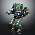 Green Armored Military Robot With Multiple Weapons And Articulated Joints 3d model