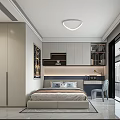 Modern Kids Bedroom Interior with Cartoon Art Decor Study Desk and Storage Cabinets