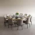 Modern Round Dining Table Set With Gray Chairs And Flower Centerpiece 3d model