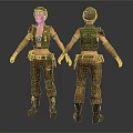 3D Female Tactical Character Model With Helmet Shoulder Pads Camouflage Pants Front Back Views