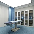Modern Beauty Salon Interior With Blue Curtains White Glass Cabinets And Treatment Bed
