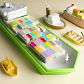 Water Transport Vehicles Such as Container Ship Small Boat and Cargo Vessel Displaying Colorful Containers