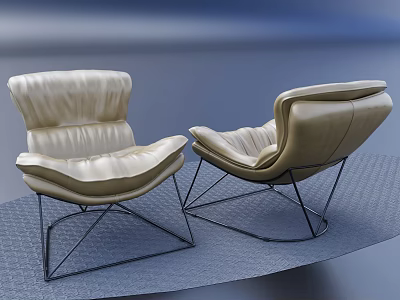 Modern Beige Leather Armchairs With Black Metal Frame For Interior Decor 3d model