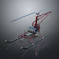 Red Mechanical Helicopter Model With Rotor Blades Engine And Ski Landing Gear