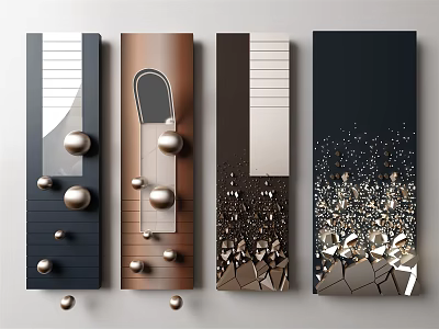 Modern Vertical Wall Decor With Metallic Balls Geometric Fragments And Colorful Panels 3d model