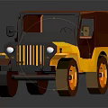 Vintage Yellow and Brown Jeep 3D Model with Open Top and Retro Design