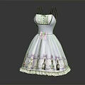 White Spaghetti Strap Dress With Black Collar Pink Bow Lavender Print Bottles And Lace Hem
