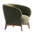 Modern Minimalist Olive Green Upholstered Accent Chair With Curved Backrest And Wooden Legs