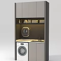 Modern Bathroom Vanity Cabinet With Washing Machine Shelves Towels And Faucet